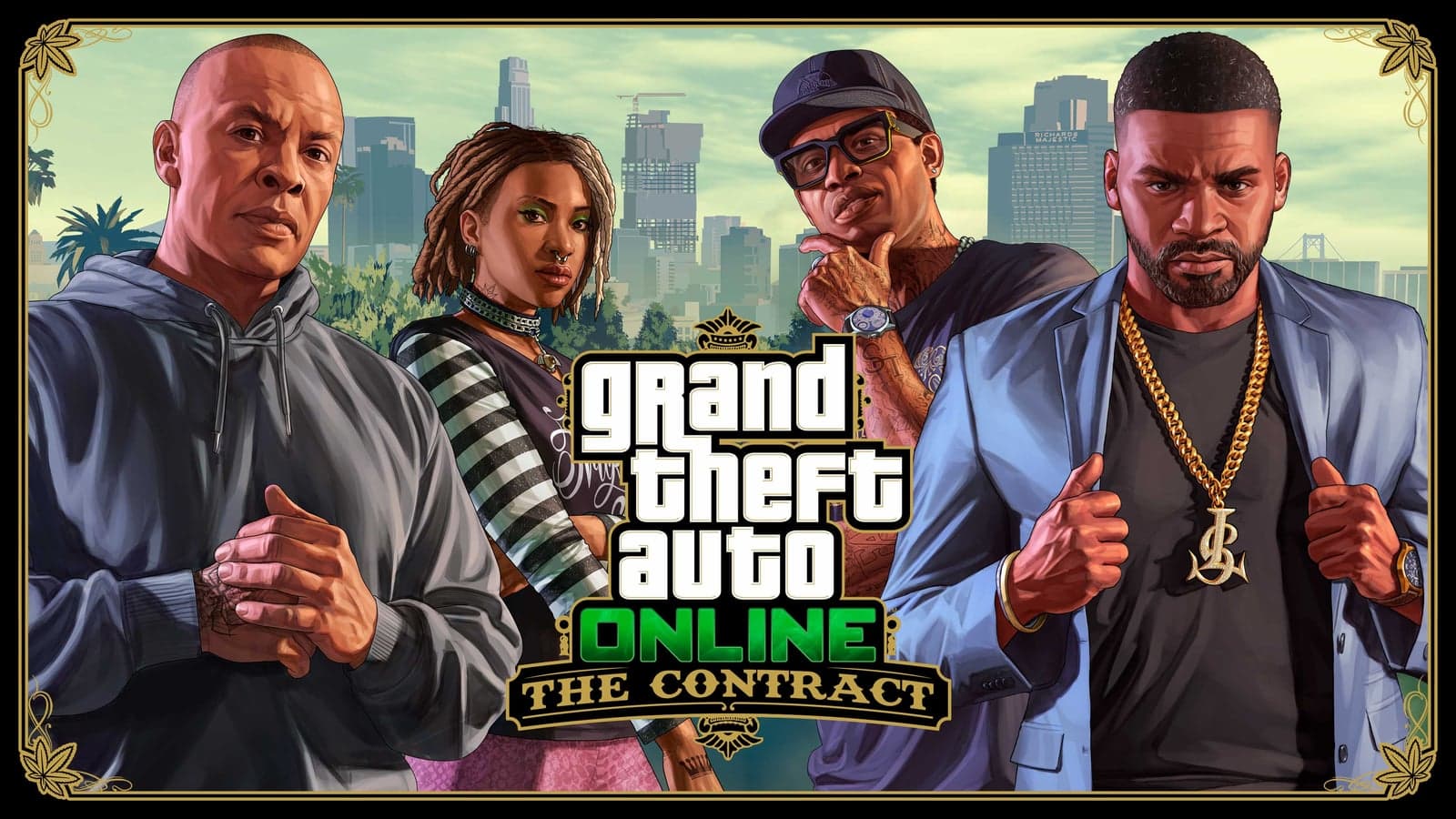 Dr. Dre, Imani, Lamar and Franklin in official GTA Online The Contract artwork