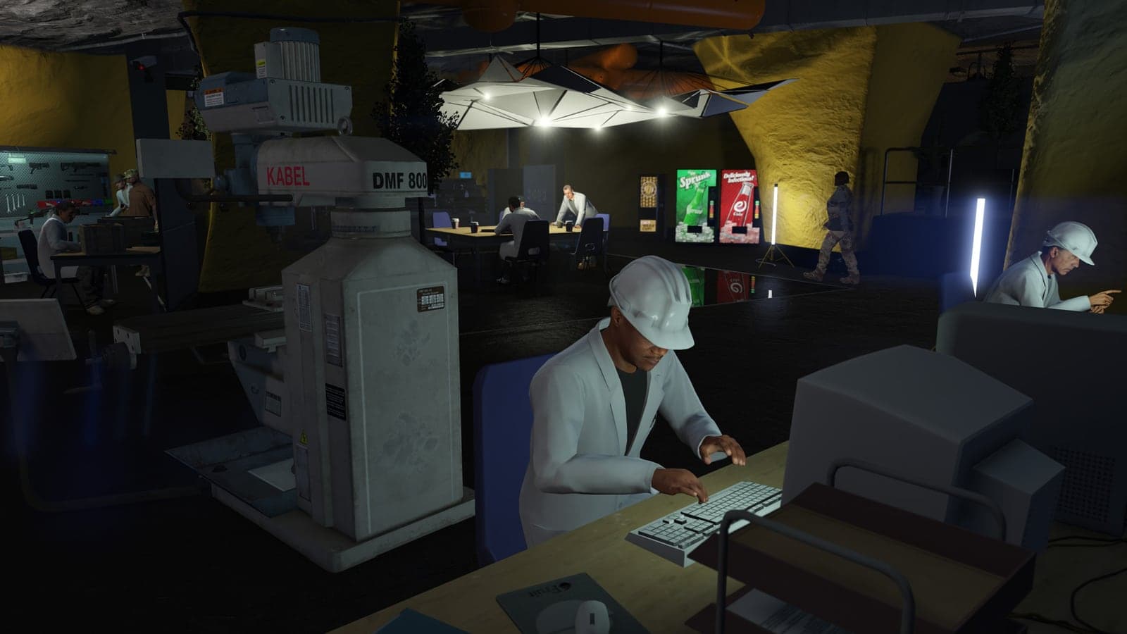 Staff working on weapons inside a GTA Online Bunker